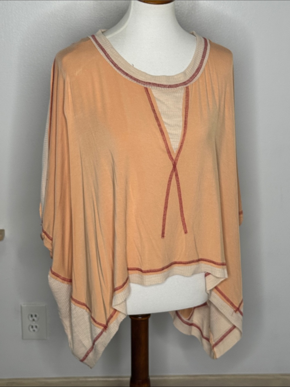 POL Peach Beachy and Cream Layered Knit Top with Rust Trim